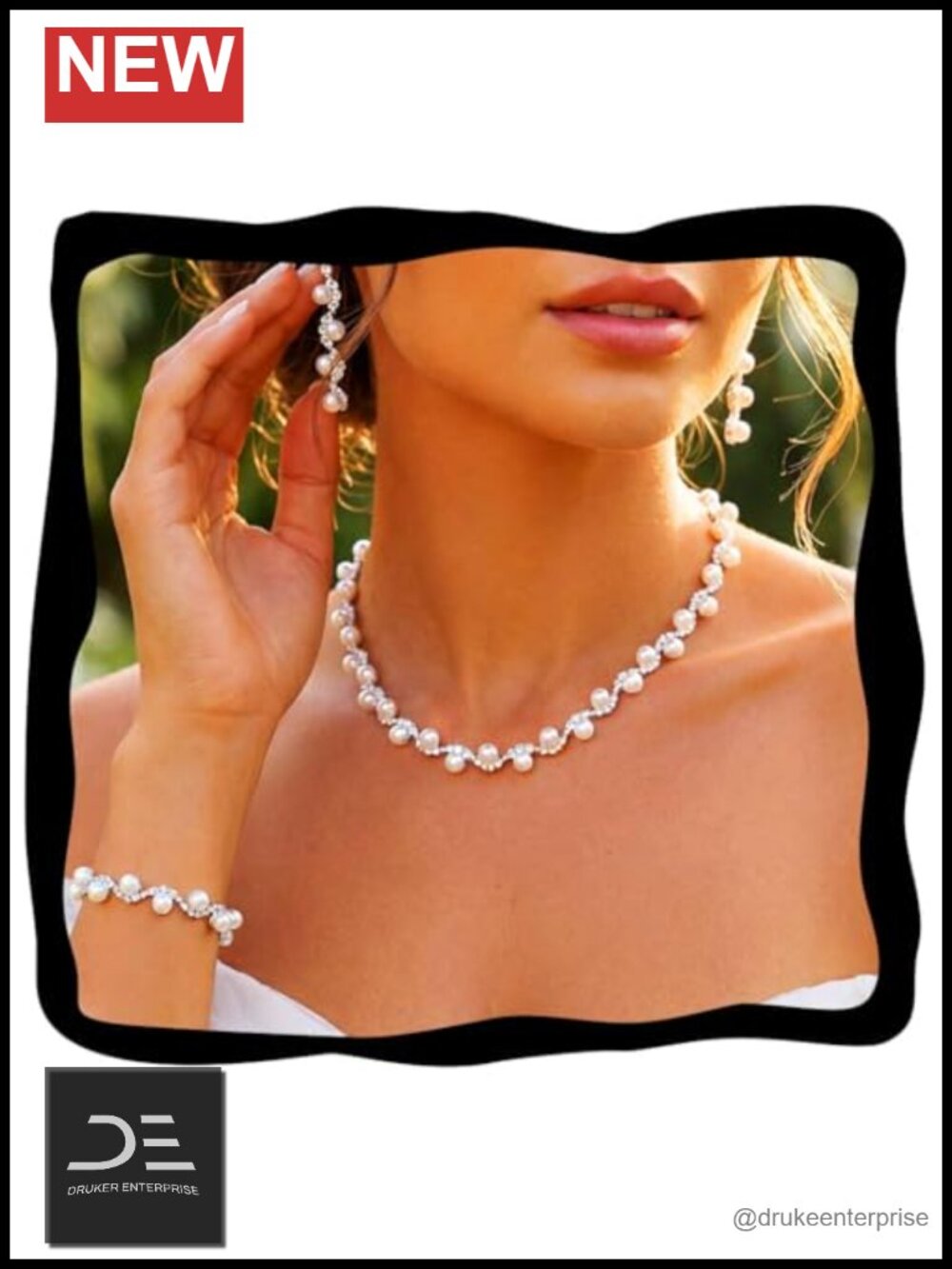 Rhinestone Pearl Wedding Choker Necklace Earring Bracelet Bridal Jewelry Set